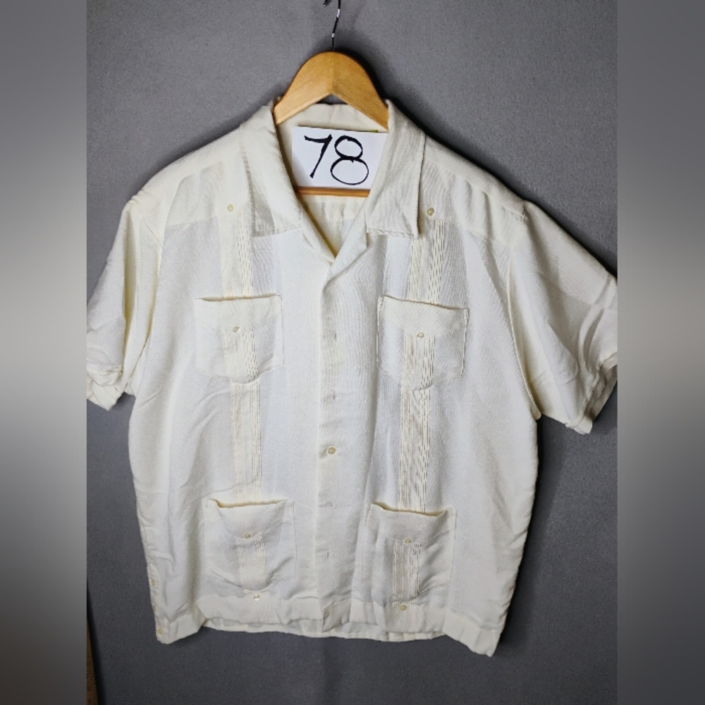 Cubavera Guayabera Shirt XL Cotton Linen Blend Button Up Cream Short Sleeve